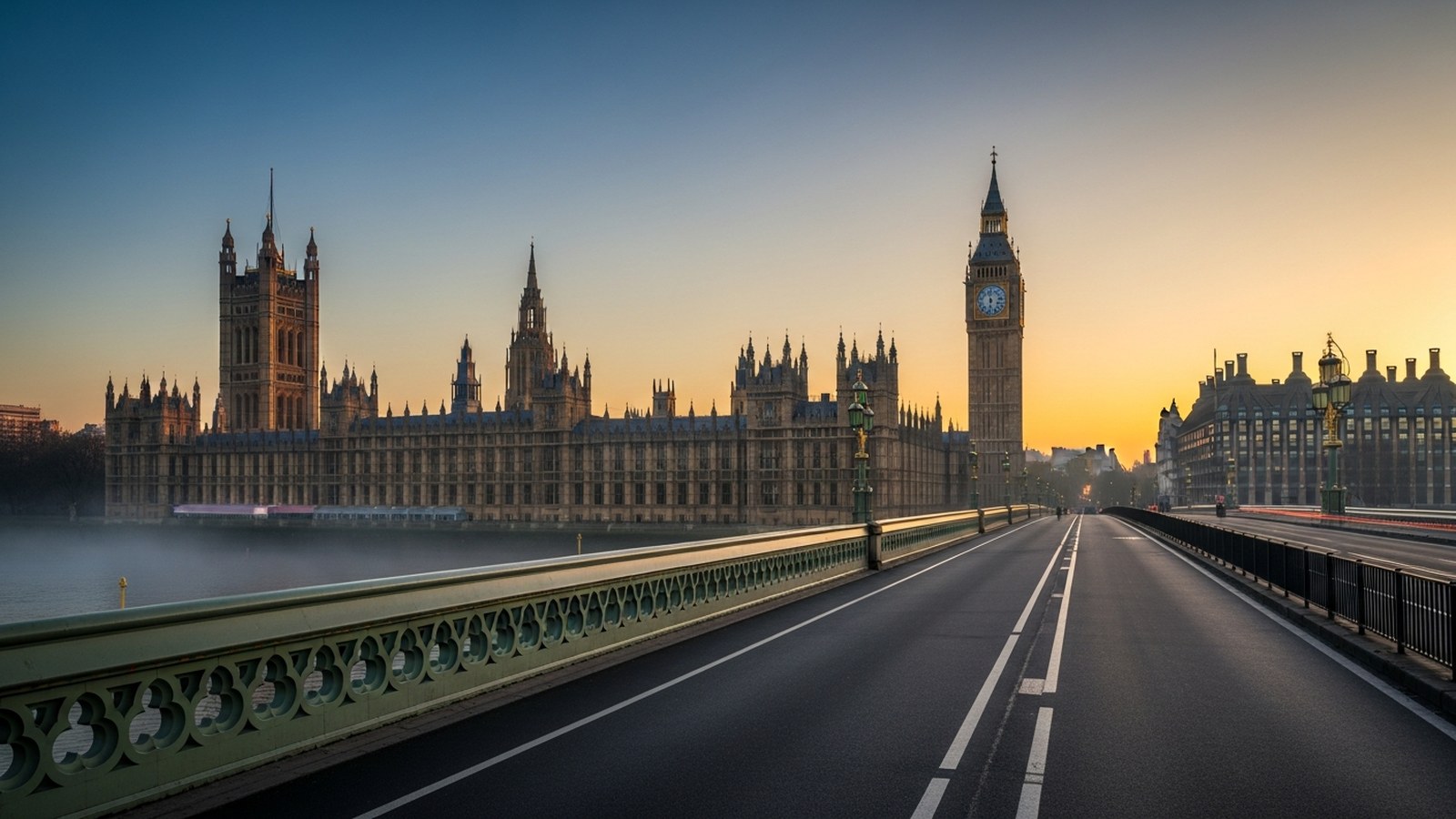 Dawn over the Palace of Westminster across the Thames